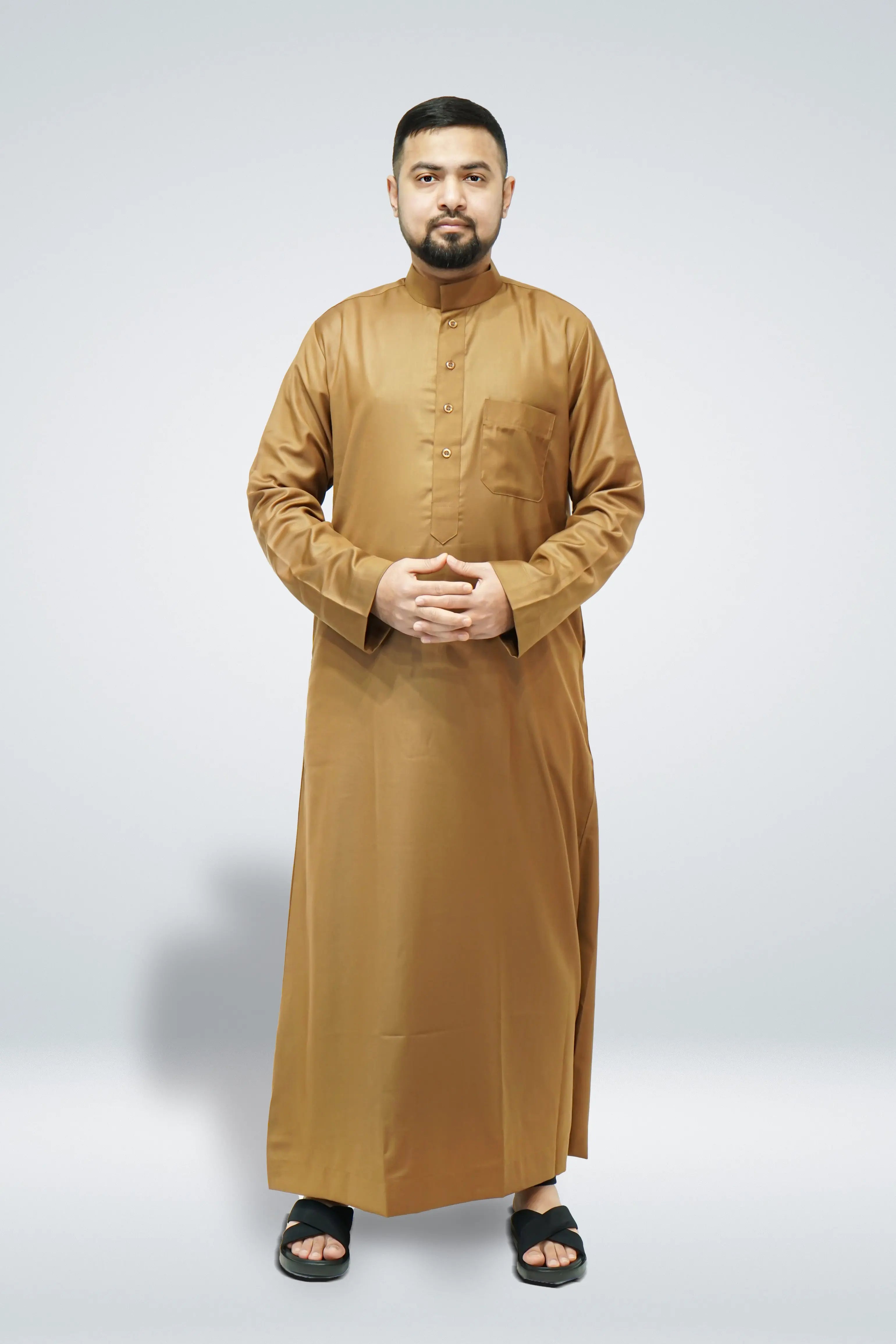 Light Brown Premium Saudi Thobe With Coller