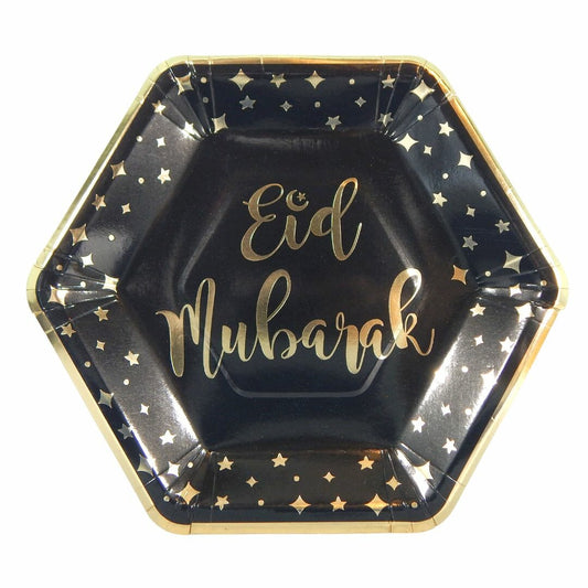 Eid Mubarak Party Plates (10pk) – Black & Gold-almanaar Islamic Store