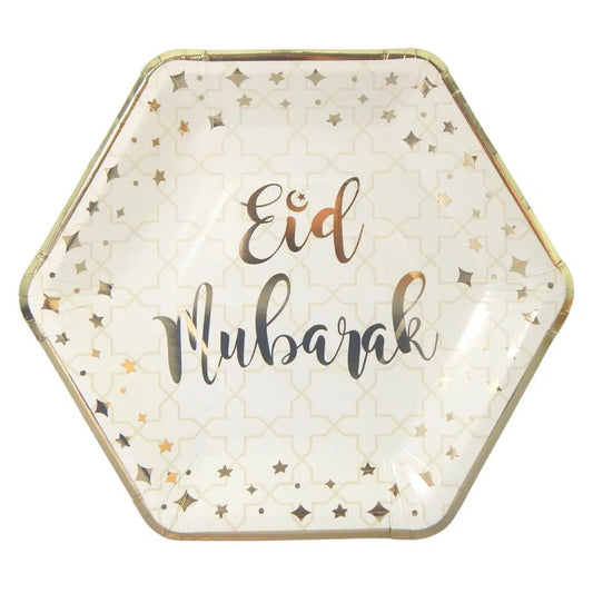 Eid Mubarak Party Plates (10pk) – Cream & Gold-almanaar Islamic Store