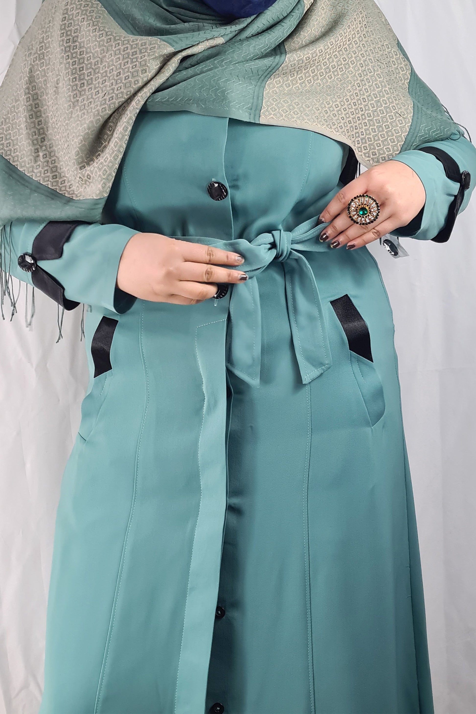 Ankle Length Long Button Up Coat Mint Green-almanaar Islamic Store