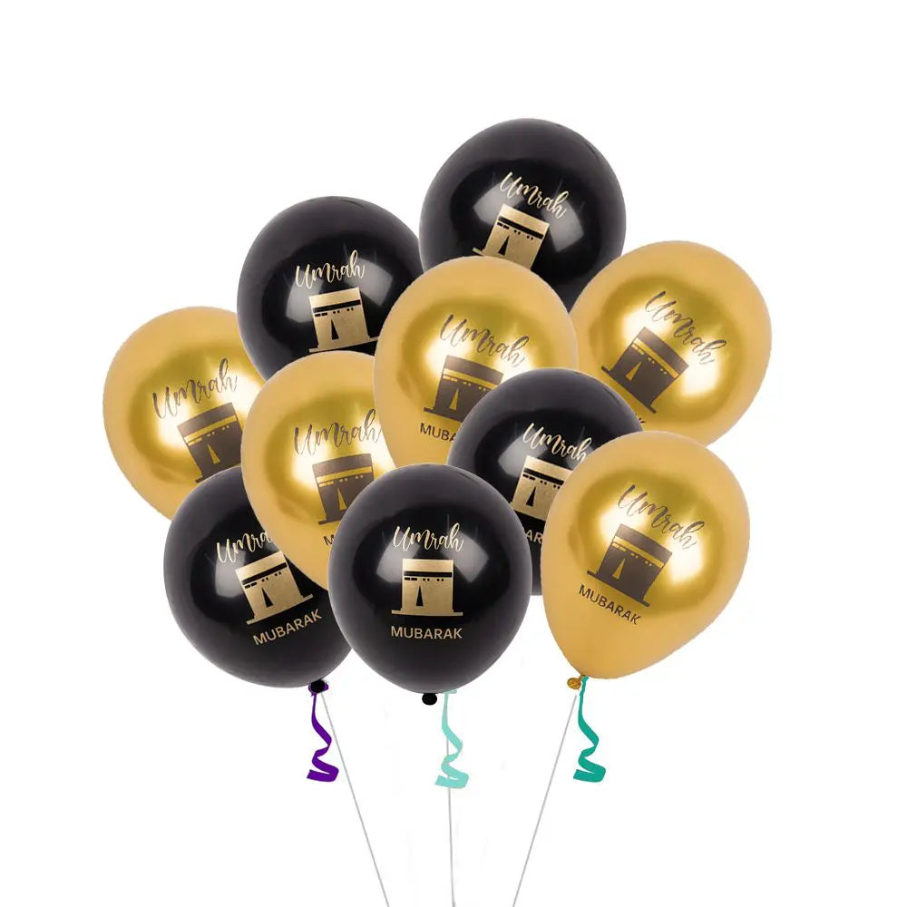 Umrah Mubarak Double-Sided Printed Black & Gold Balloons - almanaar Islamic Store