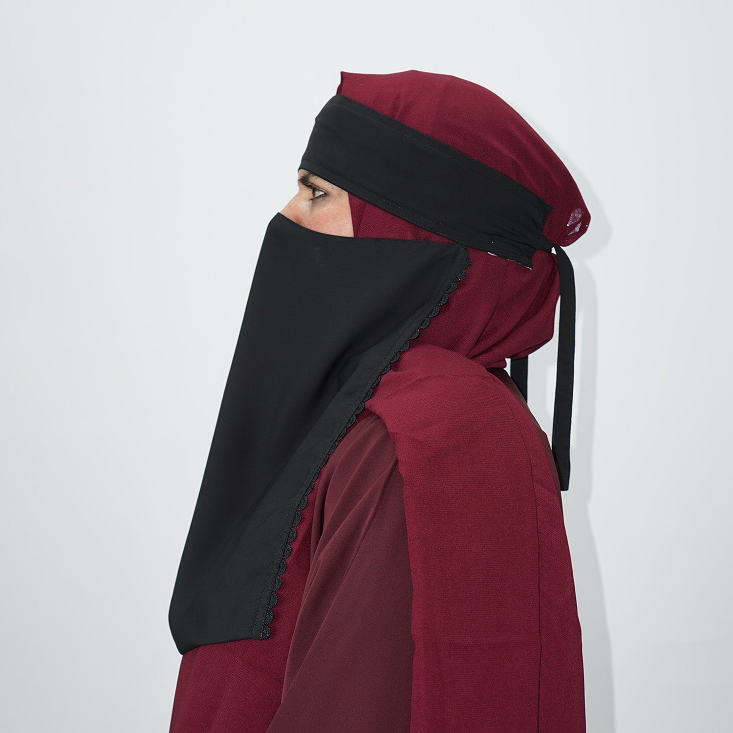 1 Layer Tie Back Niqab Black Lace-almanaar Islamic Store