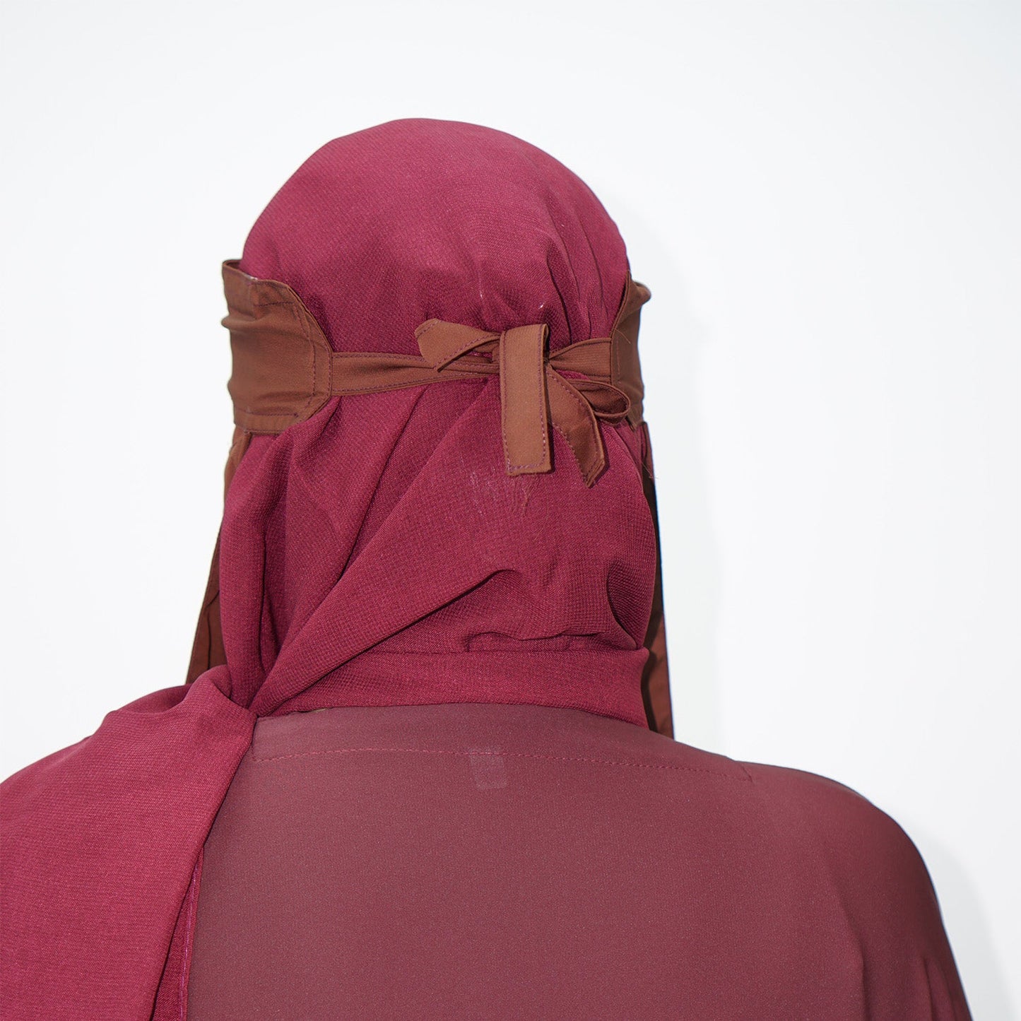 1 Layer Tie Back Niqab Brown Bordered-almanaar Islamic Store
