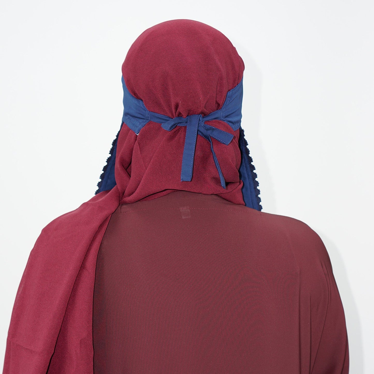 1 Layer Tie Back Niqab Navy Blue Lace-almanaar Islamic Store