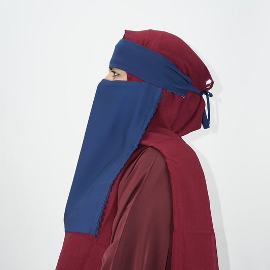 1 Layer Tie Back Niqab Navy Blue Lace-almanaar Islamic Store
