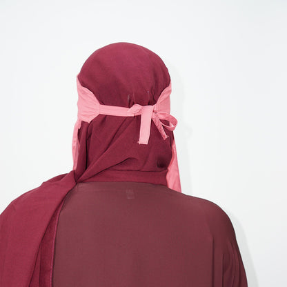 1 Layer Tie Back Niqab Pink Bordered-almanaar Islamic Store