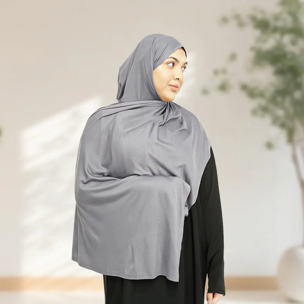 Deluxe Quality Egyptian Jersey Hijab - Grey - almanaar Islamic Store