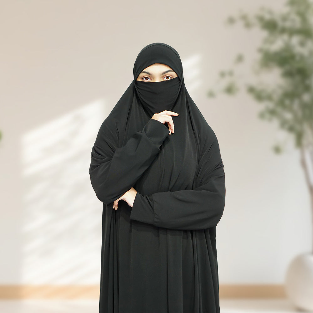 One Piece Prayer Hijab with Sleeve Black