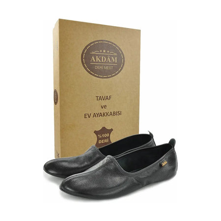 100% Leather Haj Umrah Tawaf And Home Shoes - Black-almanaar Islamic Store