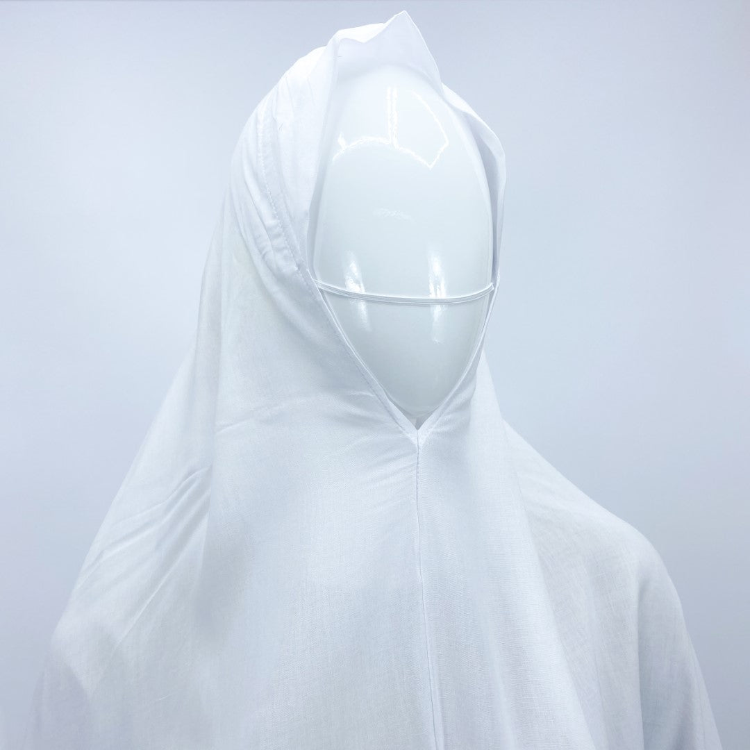 100% White Cotton Prayer Hijab with Elastic-almanaar Islamic Store