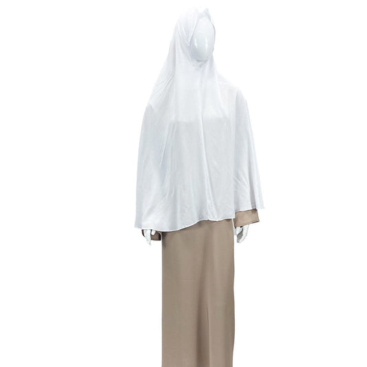 100% White Cotton Prayer Hijab with Elastic-almanaar Islamic Store