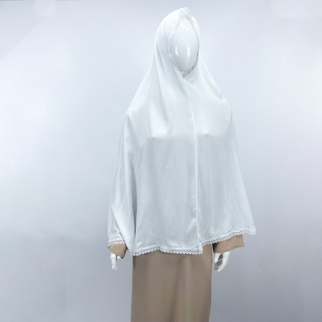 100% White Cotton Prayer Hijab With Lace-almanaar Islamic Store