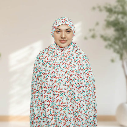 100% Cotton Floral Print Prayer Hijab White
