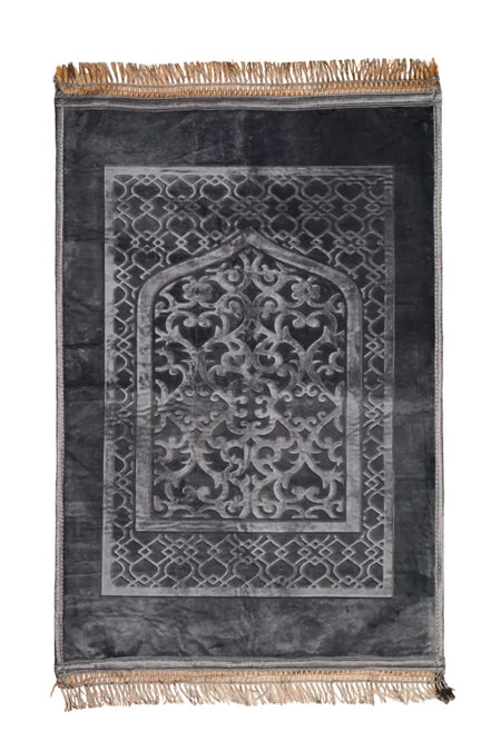 XL Soft Velvet Islamic Prayer Mat - Dark Grey China