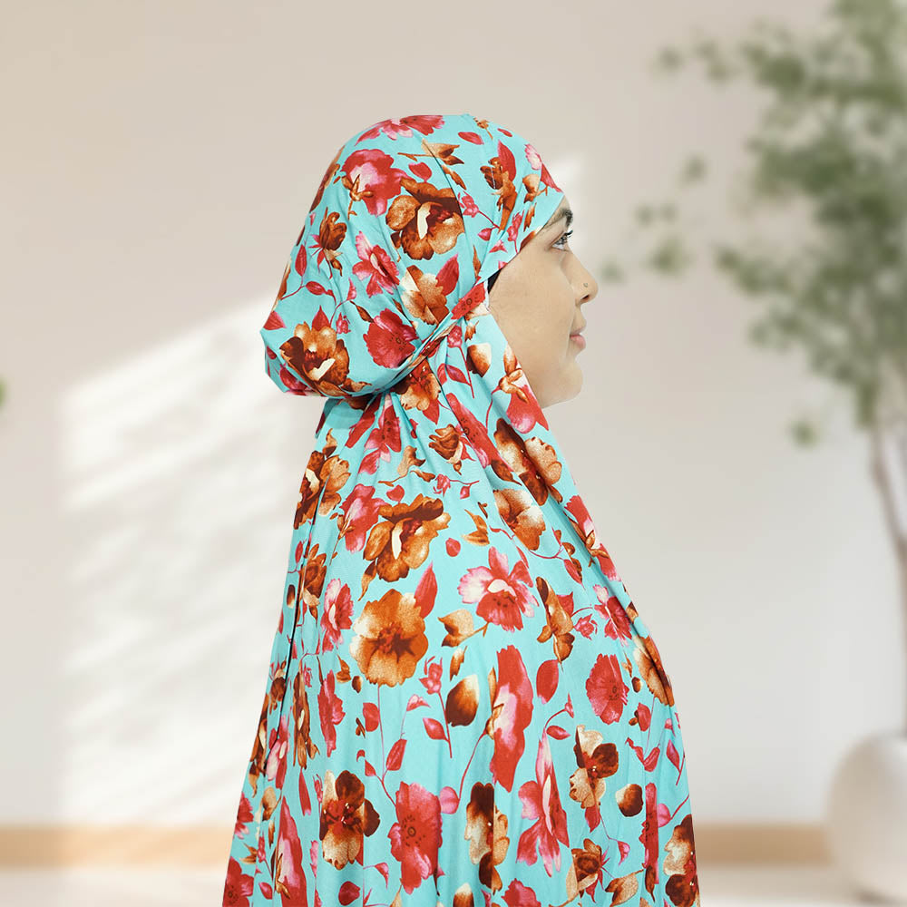 100% Cotton Floral Print Prayer Hijab - almanaar Islamic Store