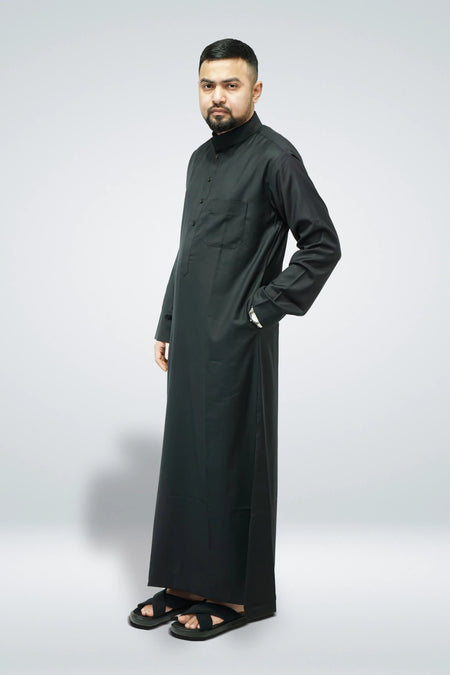 Black Premium Saudi Thobe With Coller - almanaar Islamic Store