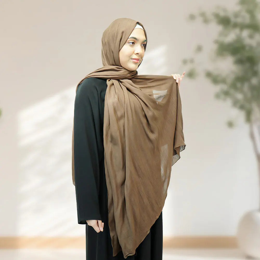 Premium Rayon Crinkle Hijab - Maxi Size - Khaki - almanaar Islamic Store