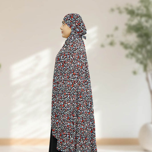 100% Cotton Floral Print Prayer Hijab Black