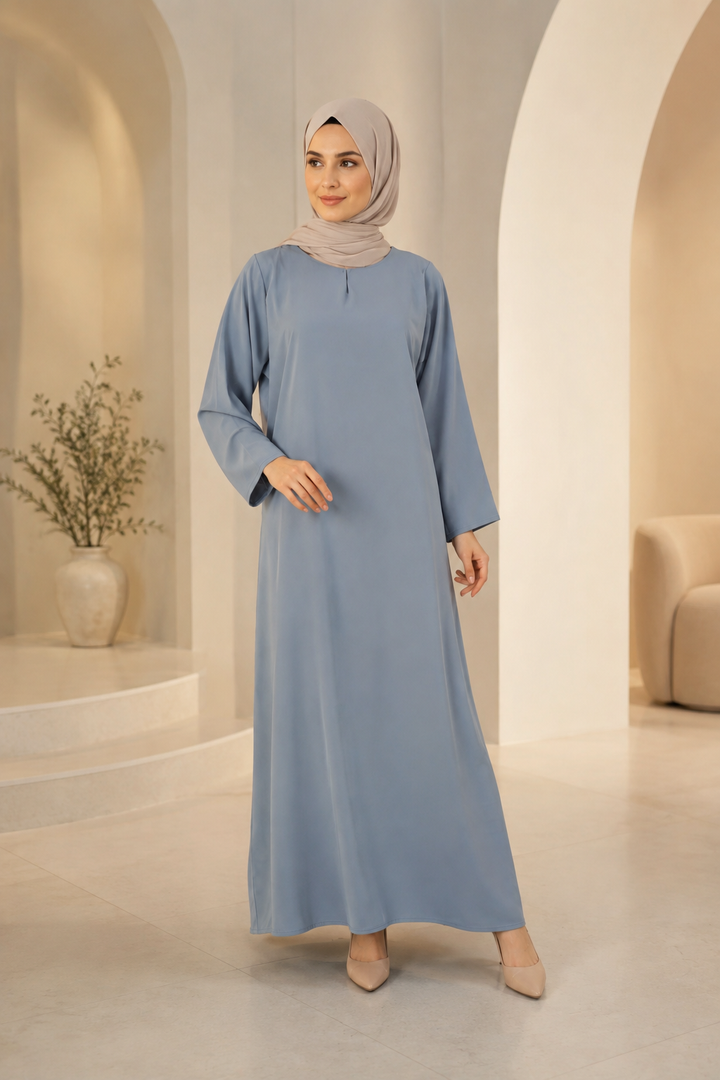 Book Button Blue One Button Plain Nida Abaya – Sky Blue | Elegant Everyday Abaya for ...