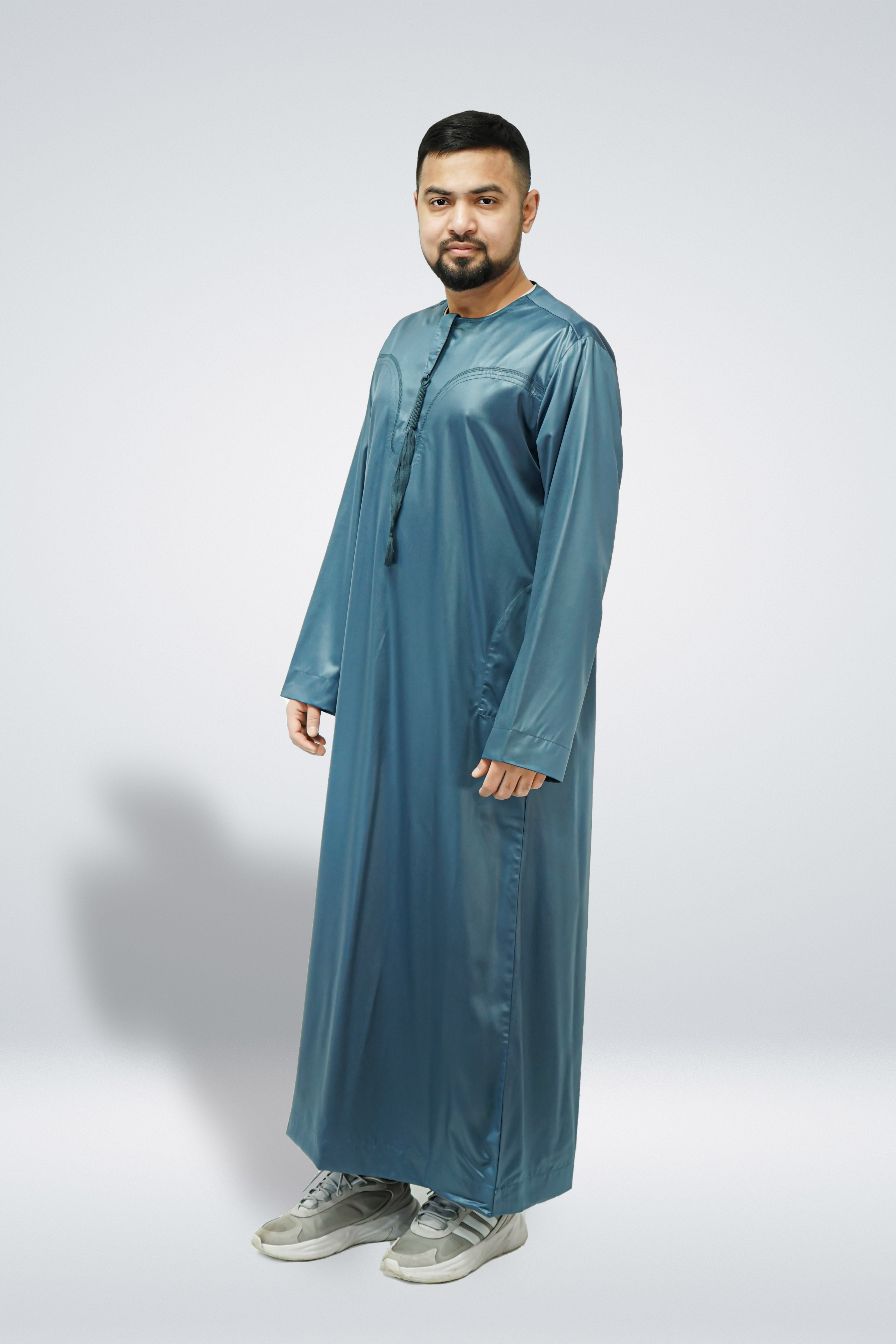 Emirati Shiny Thobe with Tassel Teal - almanaar Islamic Store