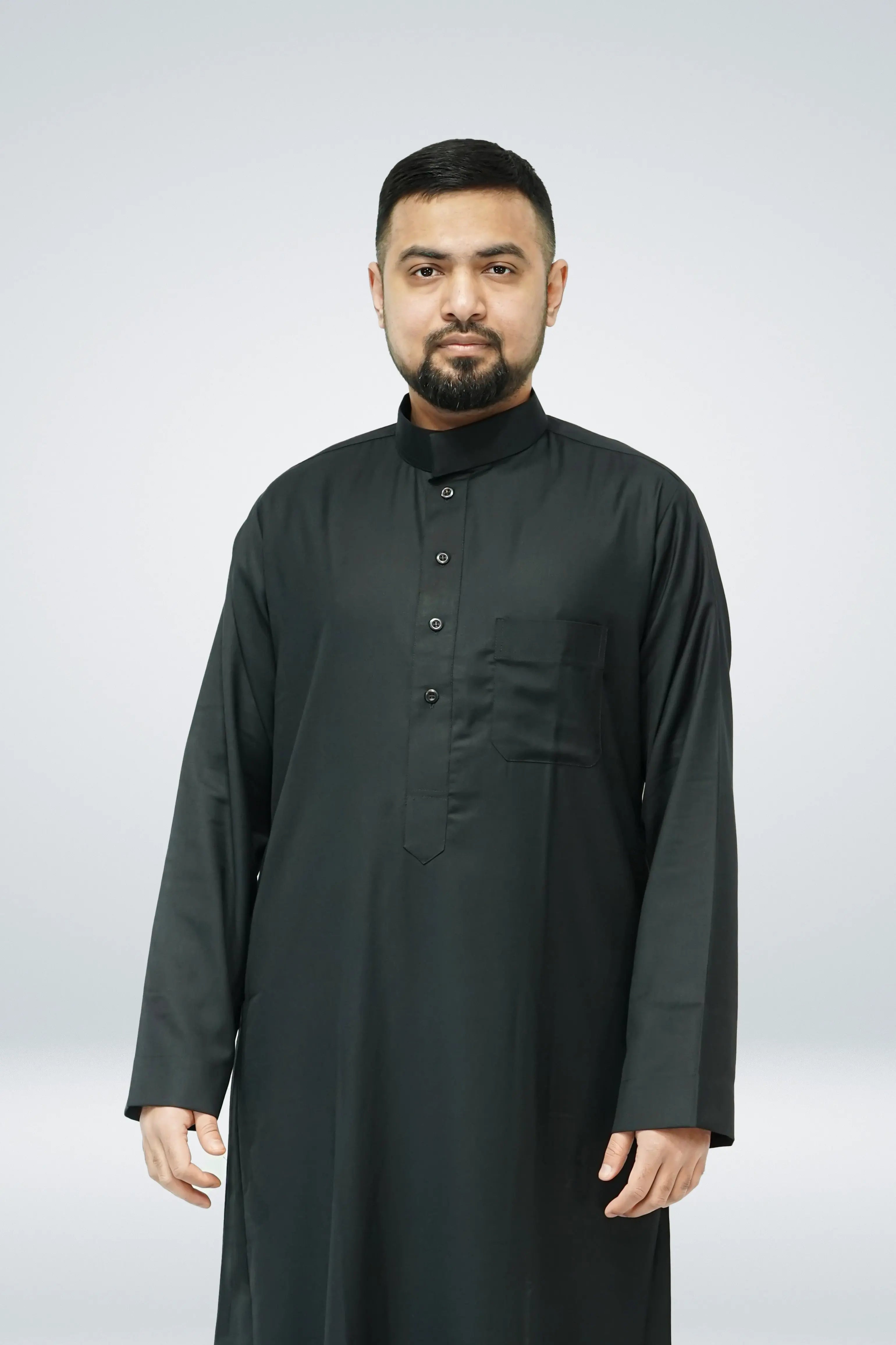 Black Premium Saudi Thobe With Coller - almanaar Islamic Store