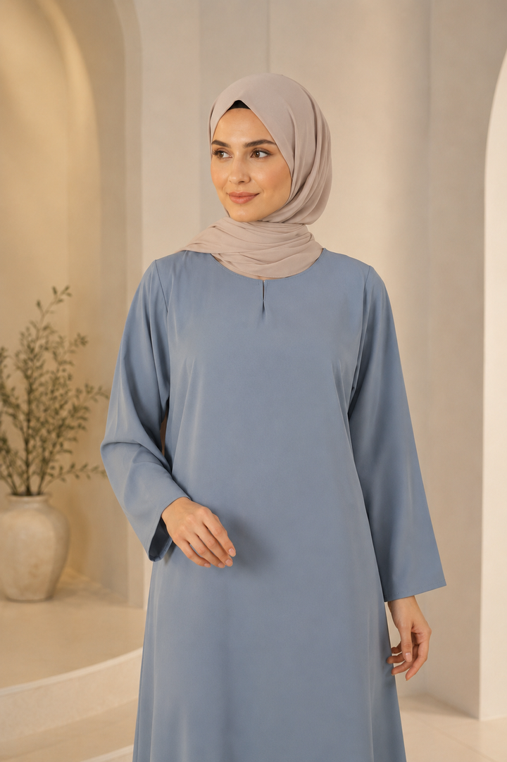 Book Button Blue One Button Plain Nida Abaya – Sky Blue | Elegant Everyday Abaya for ...