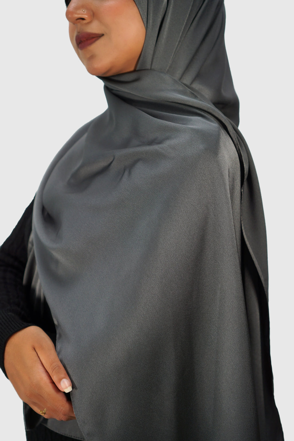 Luxury Satin Hijab – Charcoal Grey - almanaar Islamic Store