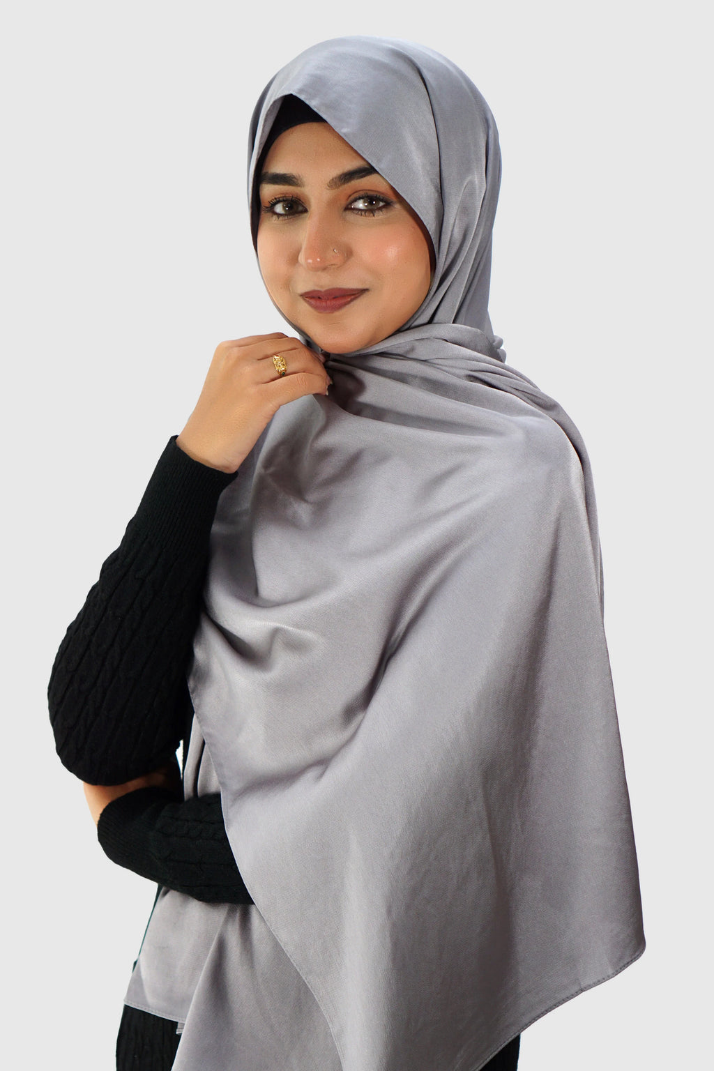 Luxury Satin Hijab – Light Grey - almanaar Islamic Store
