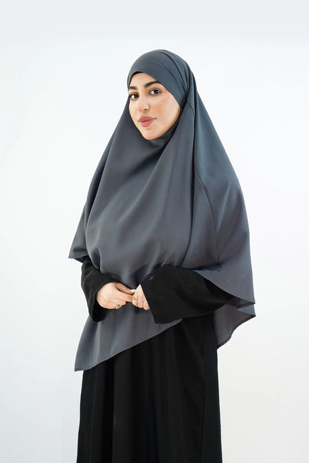 Elegant One-Layer Khimar – Modina Silk Grey almanaar Islamic Store