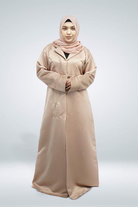 Nude Modern Abaya Jacket with Front Bead Work