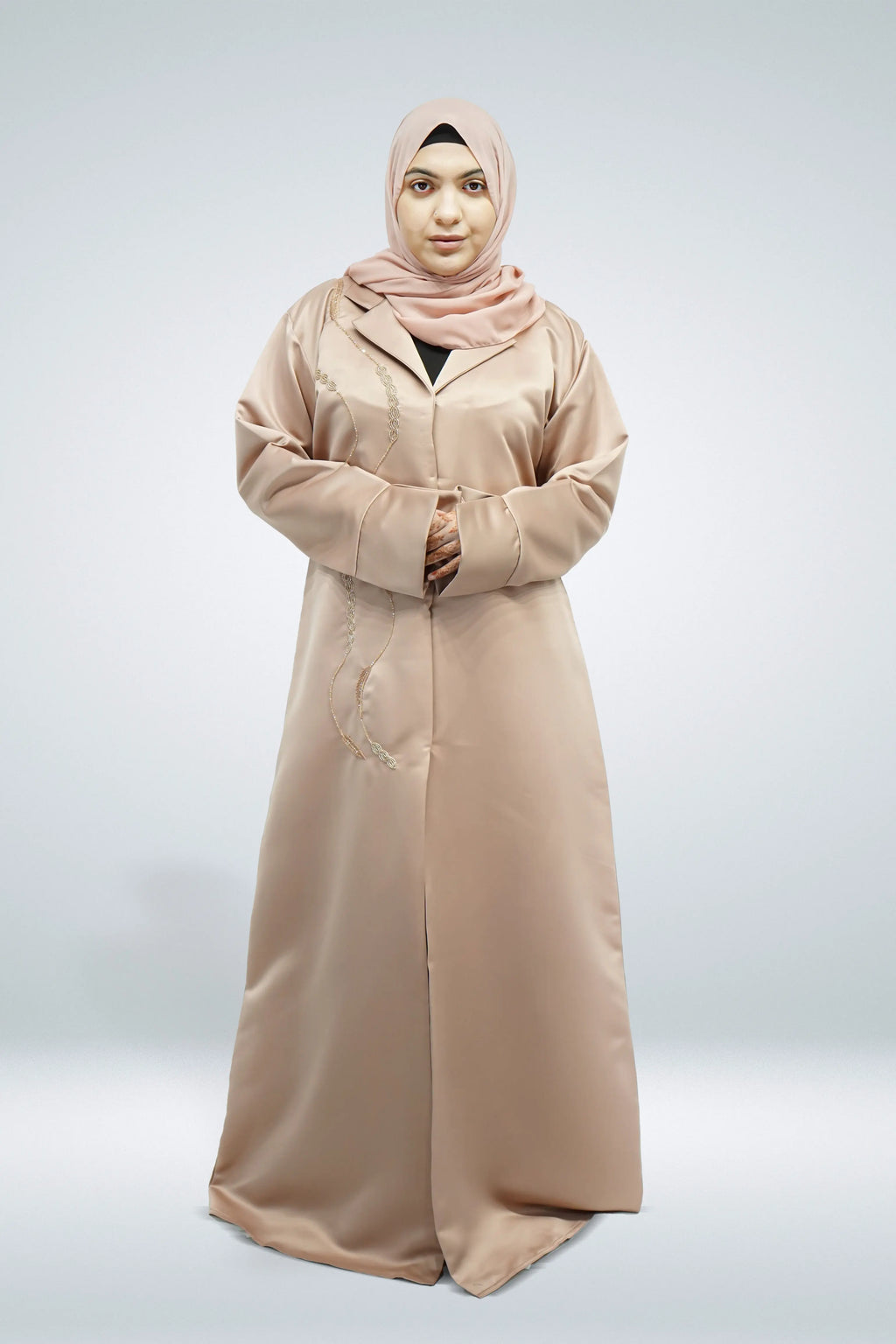 Nude Modern Abaya Jacket with Front Bead Work - almanaar Islamic Store