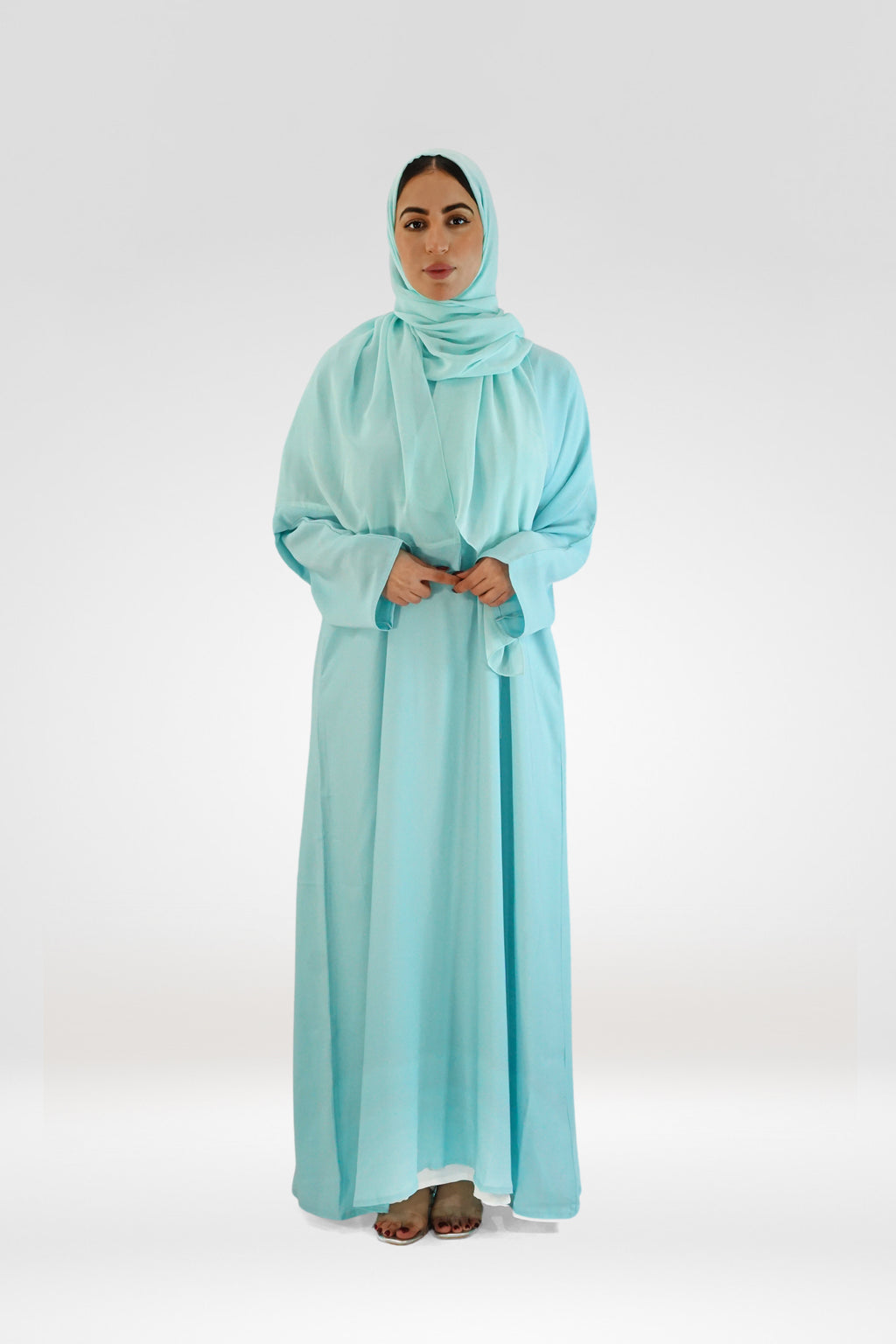 Elegant One-Button Plain Abaya – Pastel - almanaar Islamic Store