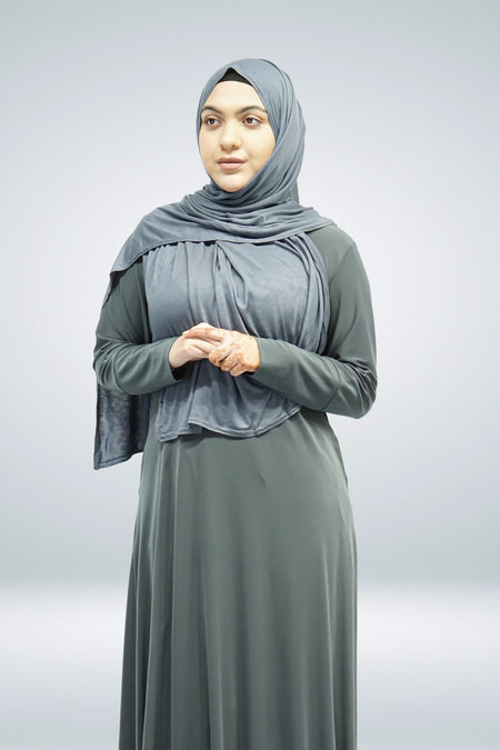 Dark Grey Plain Jersey Abaya With Pocket - almanaar Islamic Store