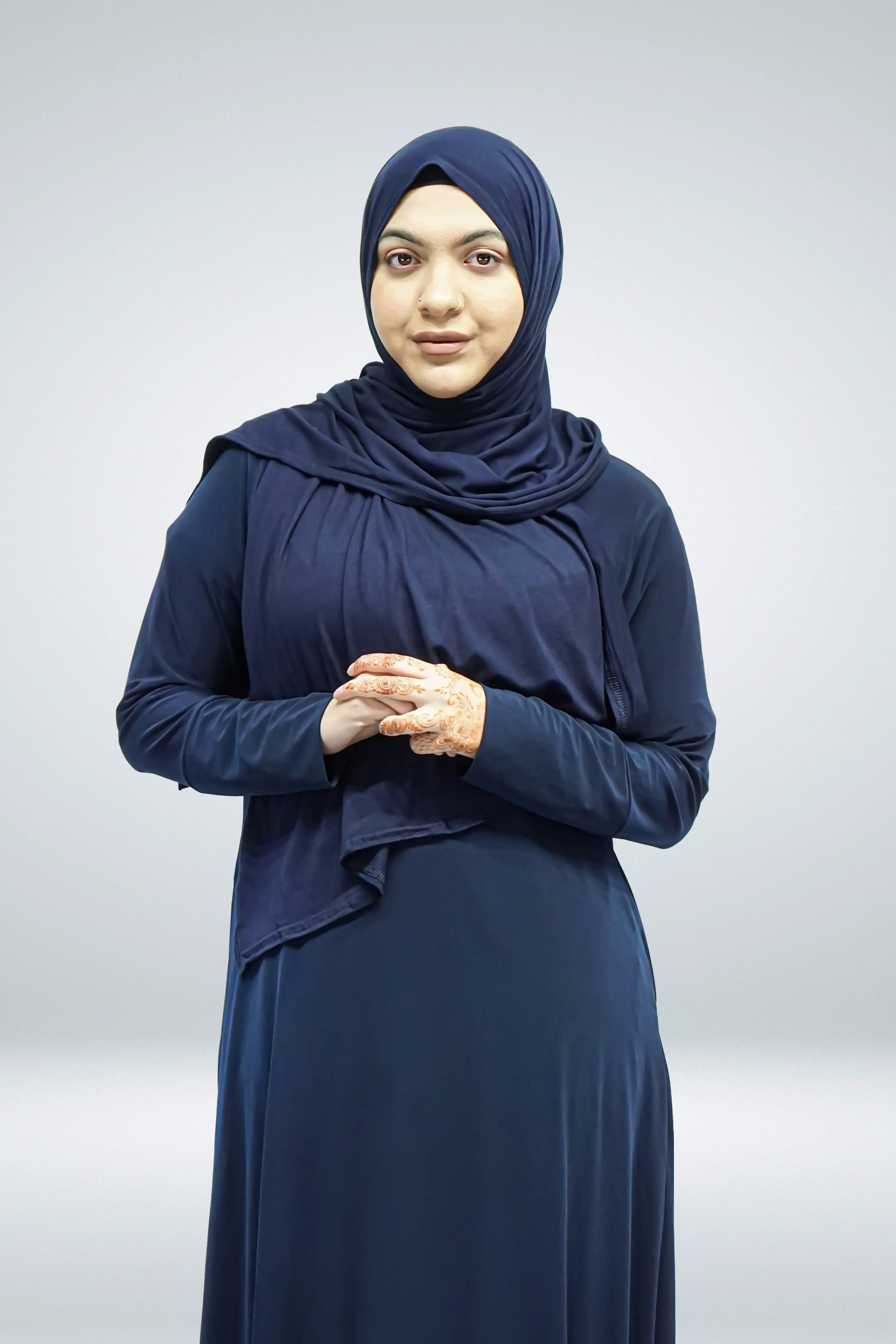 Navy Plain Jersey Abaya With Pocket - almanaar Islamic Store