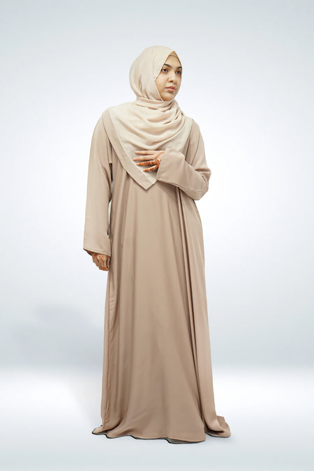 Premium Quality Korean Nida Plain Side Zip Abaya Beige - almanaar Islamic Store