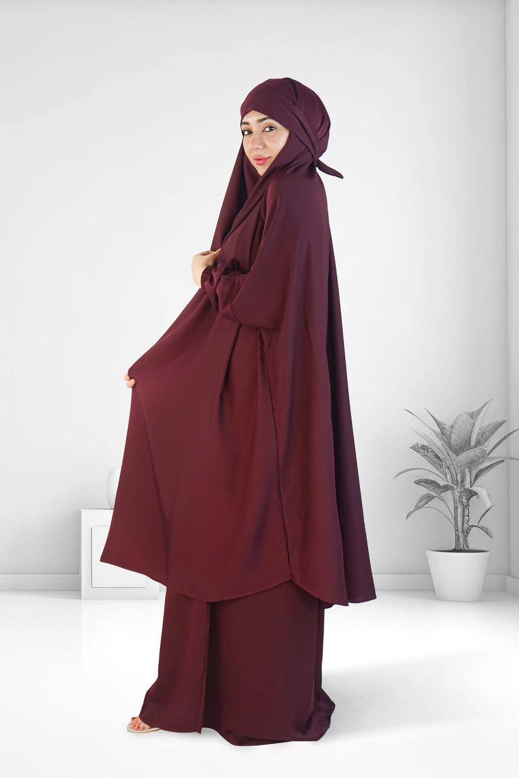 Premium Two Piece Jilbab Set Maroon almanaar Islamic Store