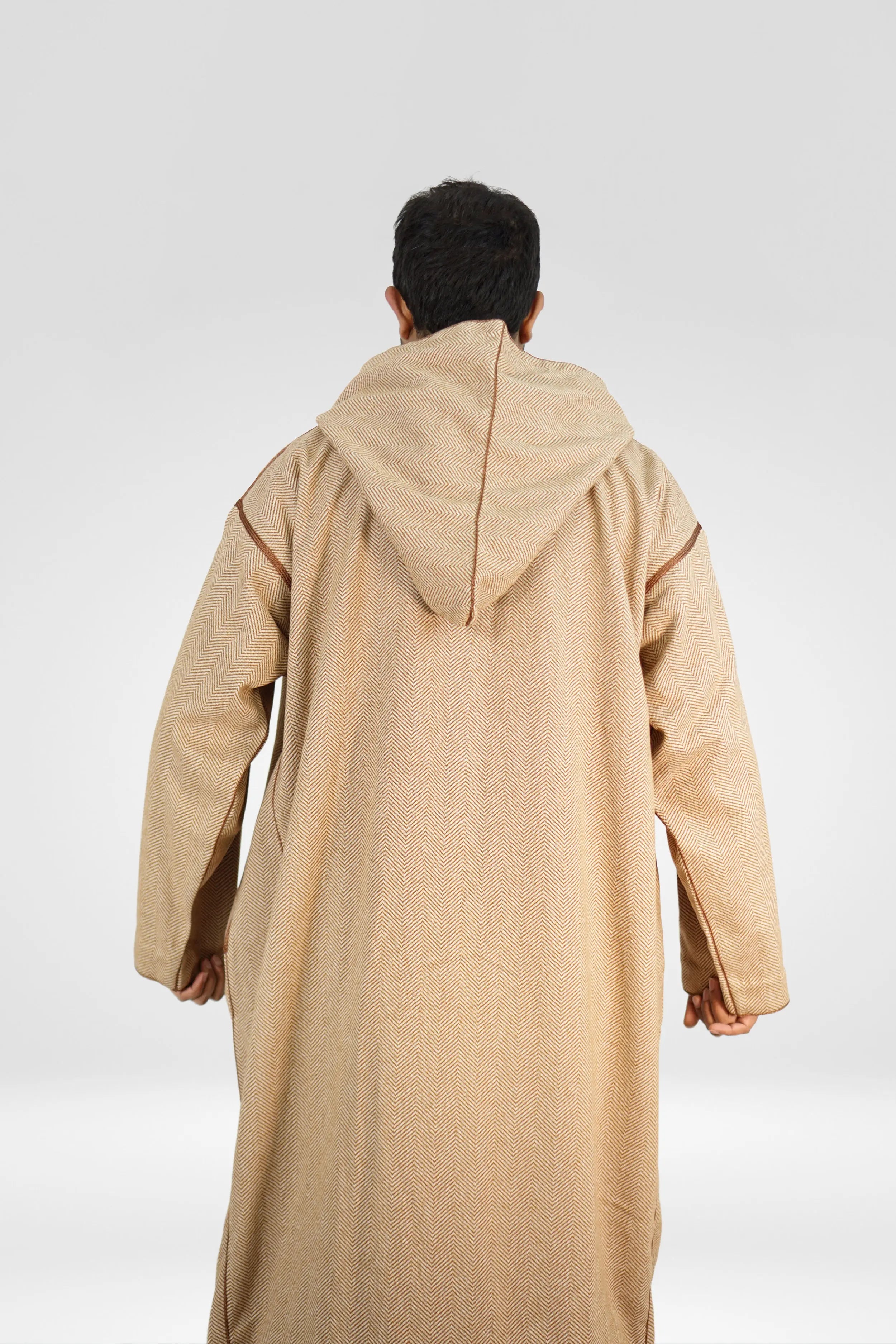 Shabron Thick Winter Thobe With Hoodie - Beige and Brown almanaar Islamic Store