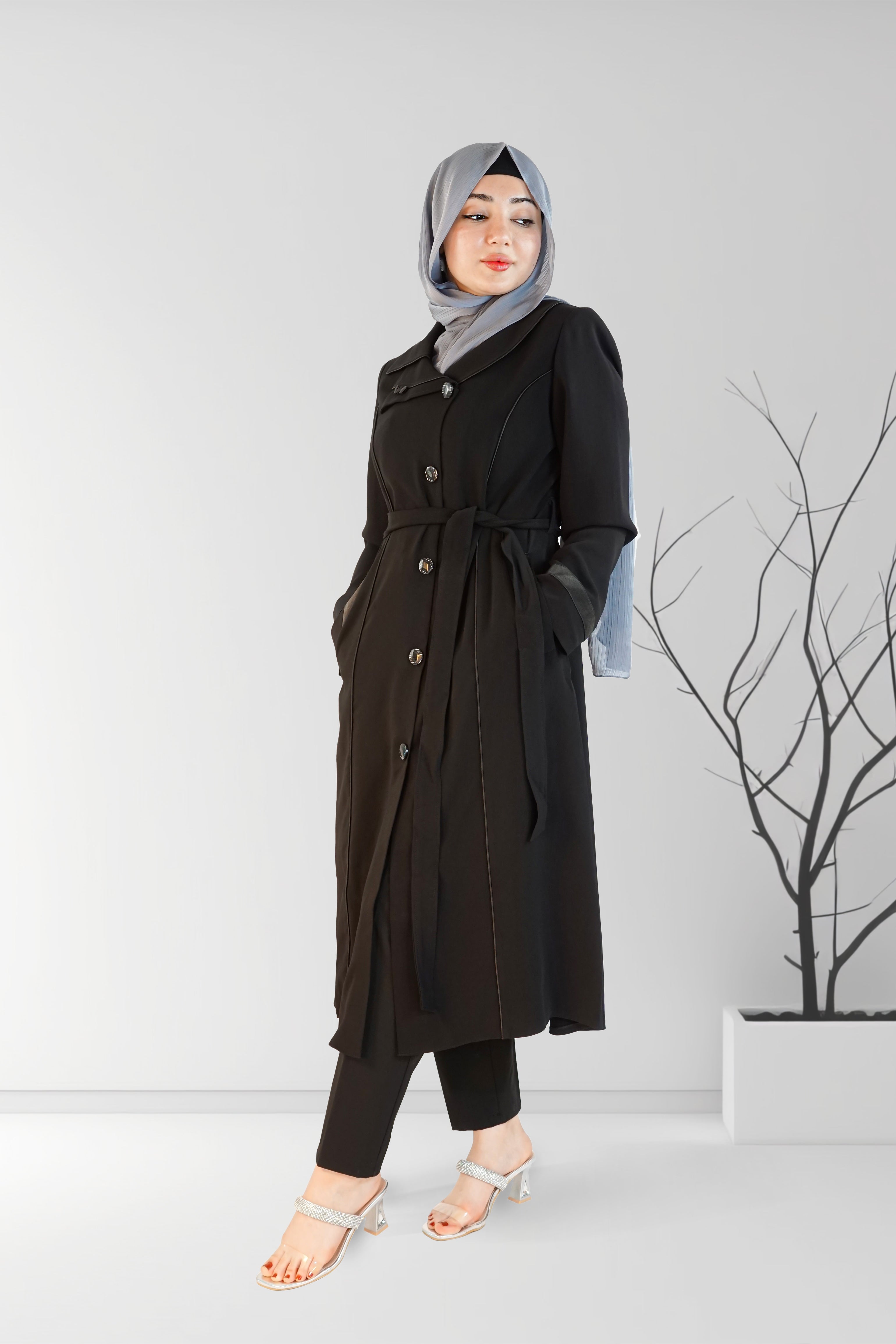 Stylish Striped Short Coat Black | Almanaar Islamic Store