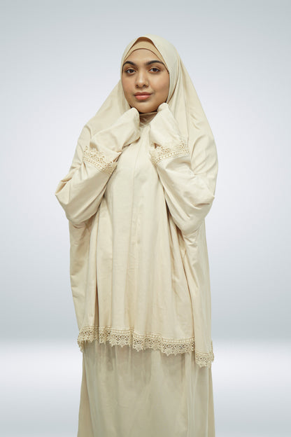 Two-Piece Prayer Cloth Set with Lace Beige