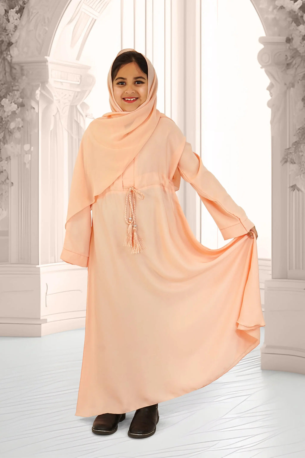 Girls Umbrella Belt Abaya Peach almanaar Islamic Store