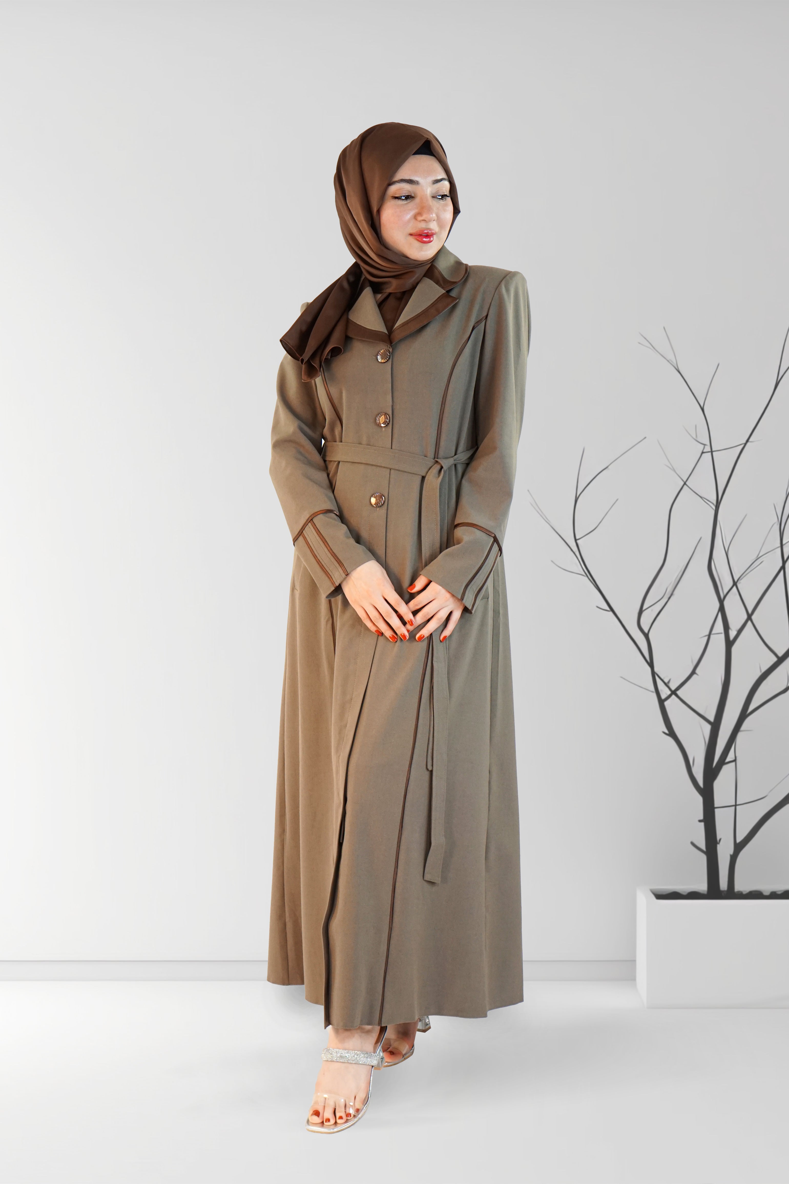 Long Winter Coat with Belt | Almanaar Islamic Store