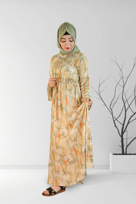 Floral Printed Long Dress with belt | Almanaar Islamic Store