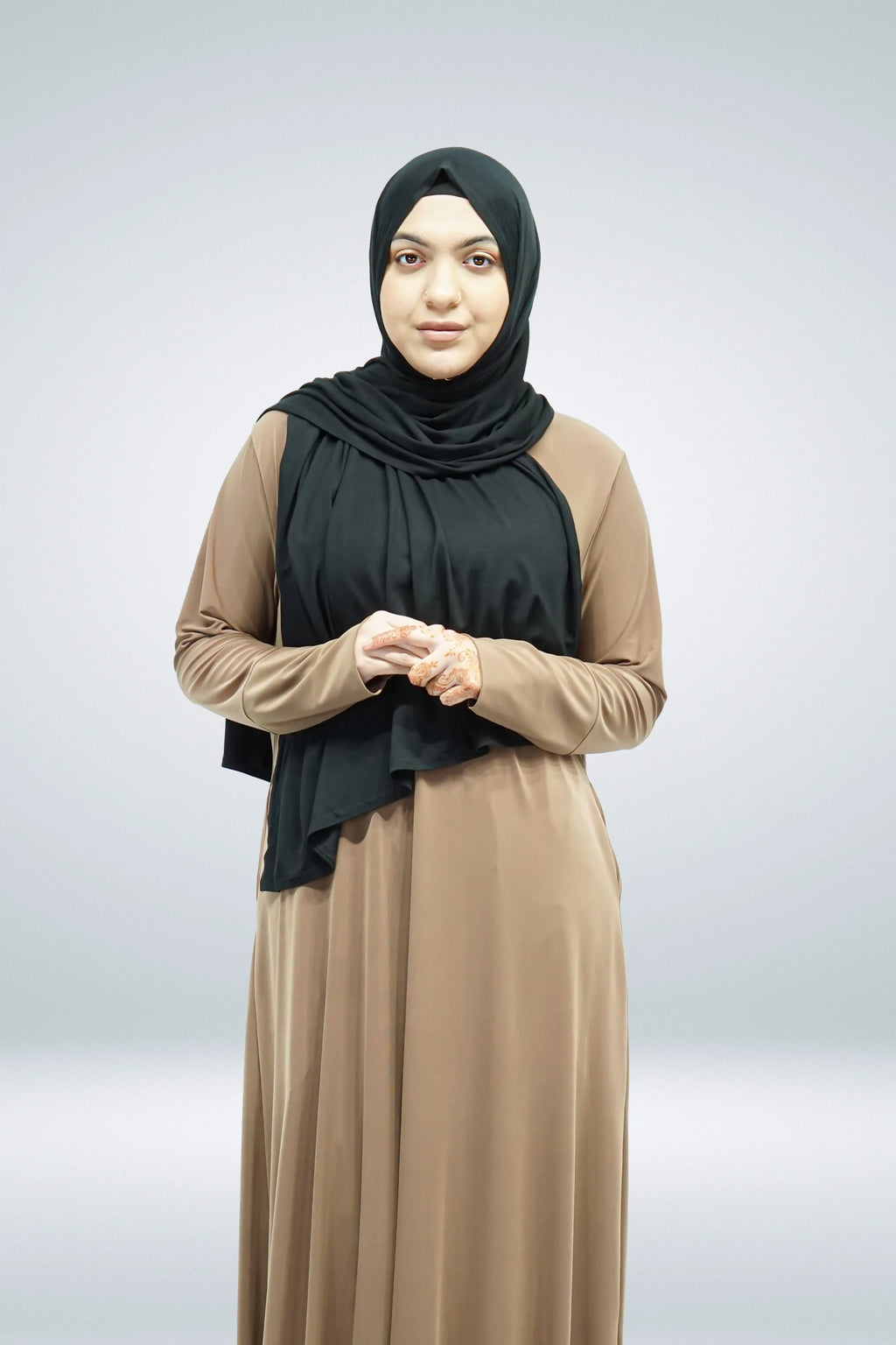 Mocha Plain Jersey Abaya With Pocket - almanaar Islamic Store