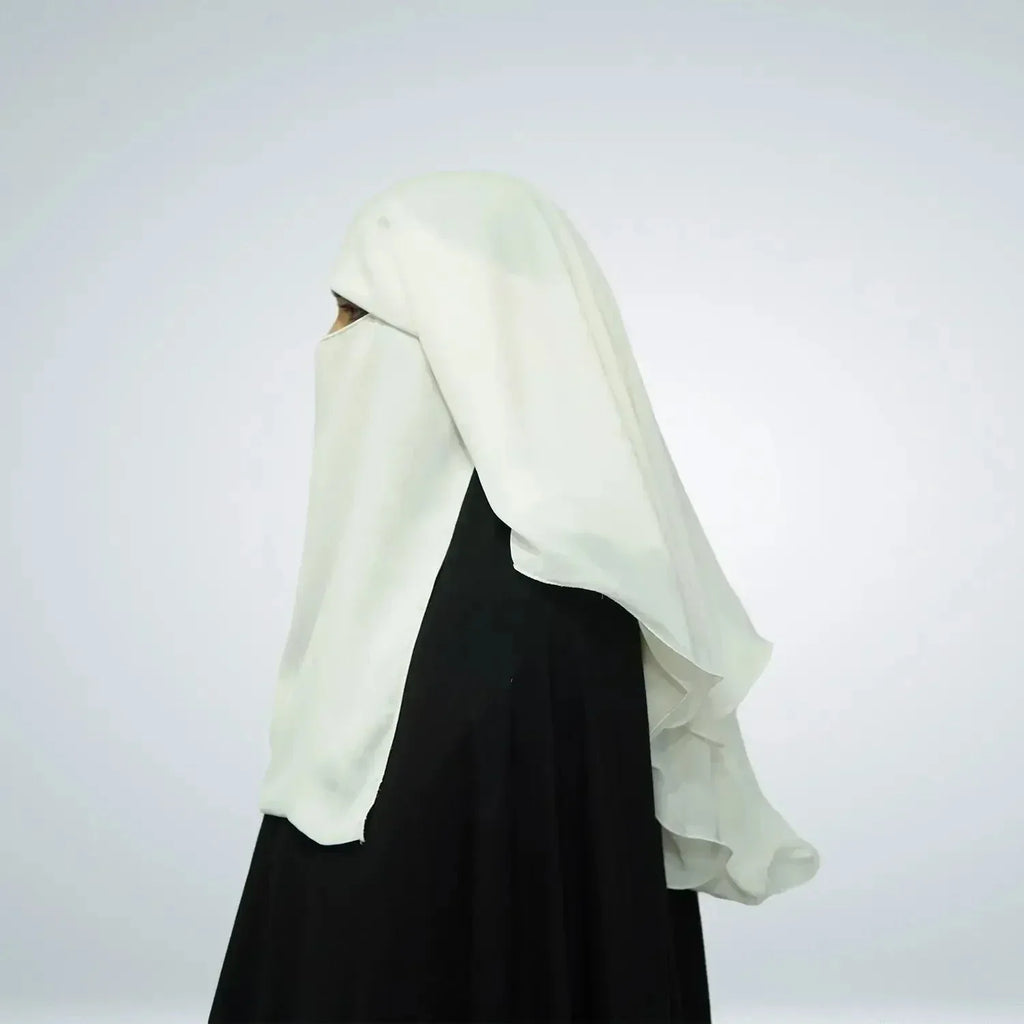 3 Layer Tie Back Niqab Off White - almanaar Islamic Store