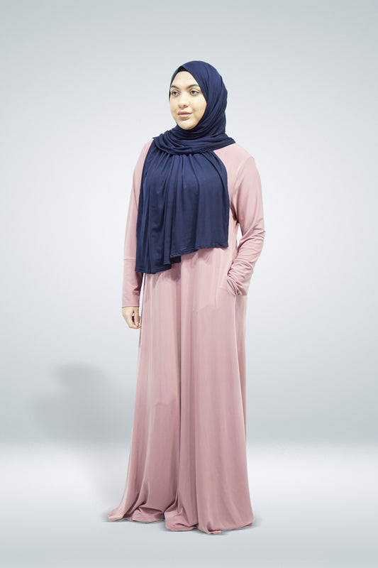 Pink Plain Jersey Abaya With Pocket