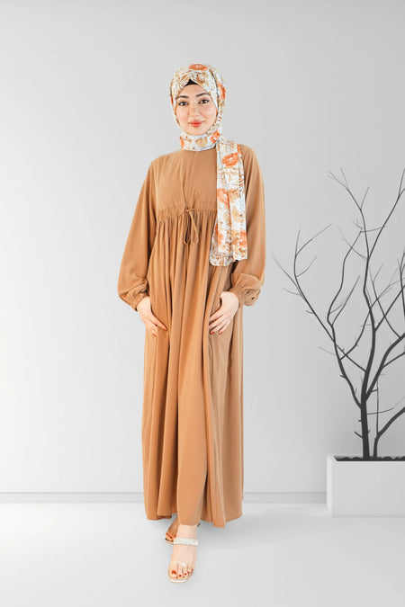 Long Summer Dress with Belt Caramel | Almanaar Islamic Store