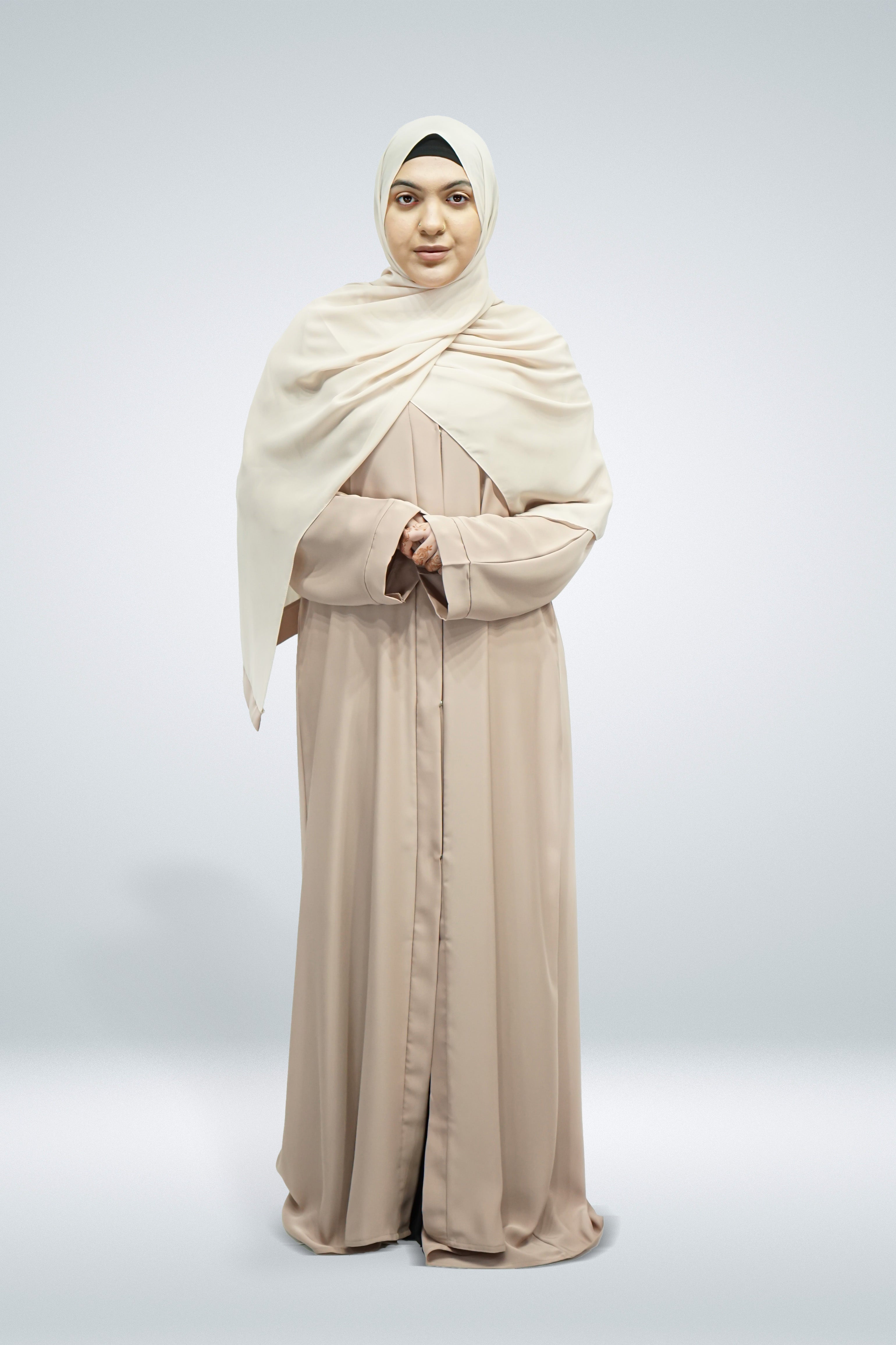 Full open Button Abaya Beige - almanaar Islamic Store