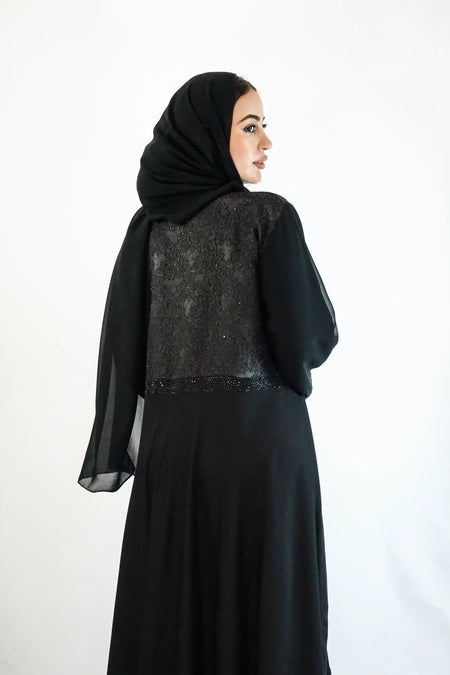 Black Umbrella Abaya with Stone Embellishments - almanaar Islamic Store