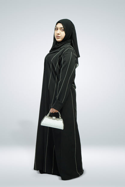 Black Abaya Jacket with Stitch Work