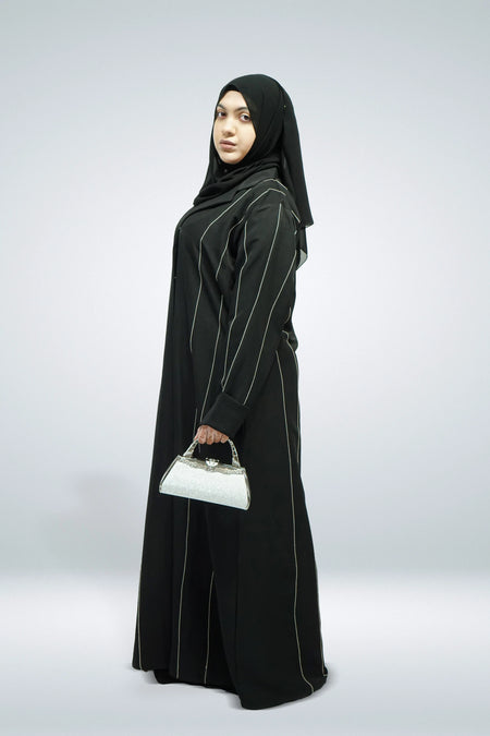 Black Abaya Jacket with Stitch Work - almanaar Islamic Store